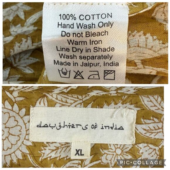 Daughters Of India Kyra Mini Dress XL Olive Floral Balloon Sleeve Boho Indie - Picture 13 of 16